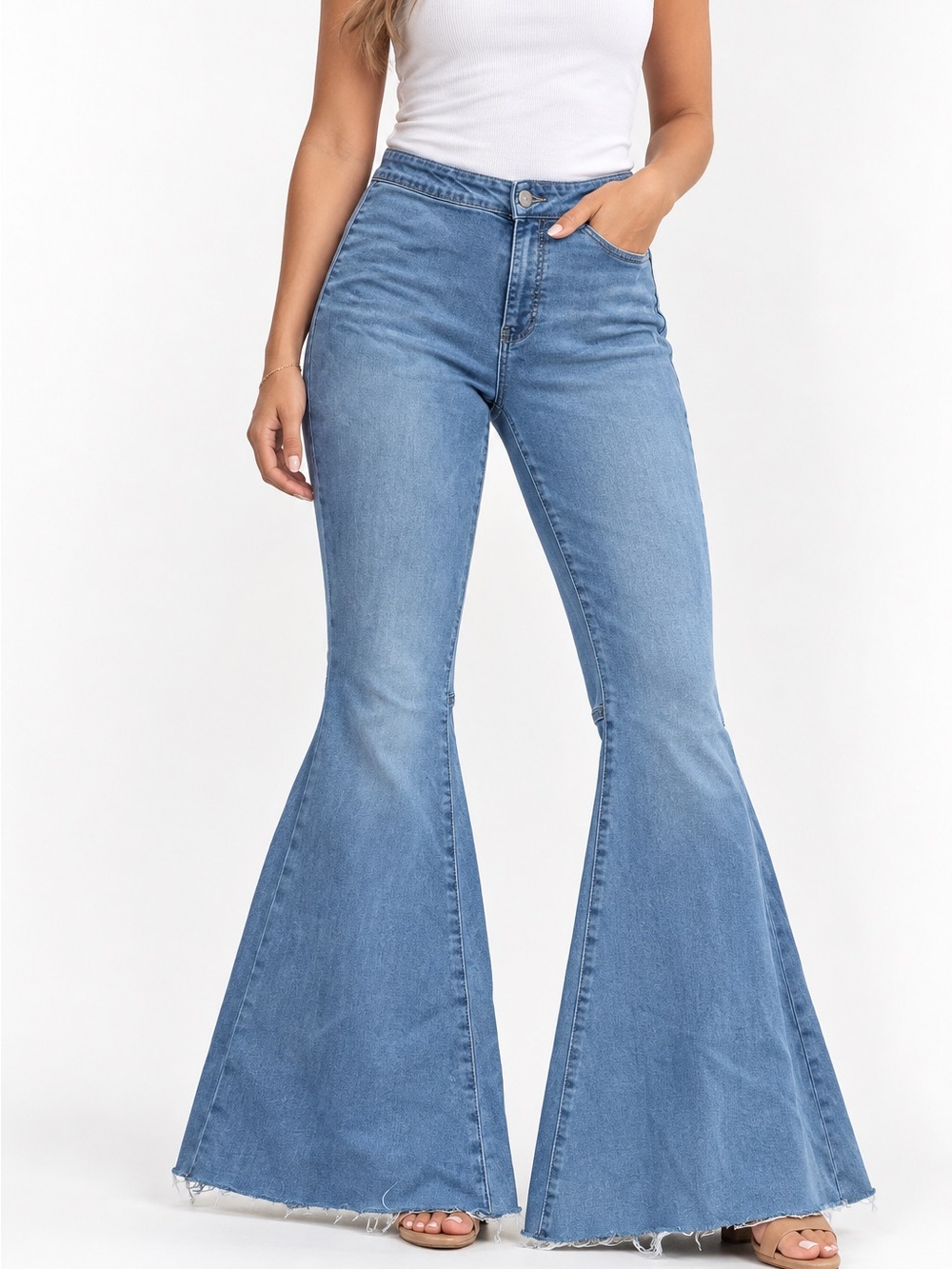 We The Free Mid-Rise Light Blue Wide-Leg Flare Jeans